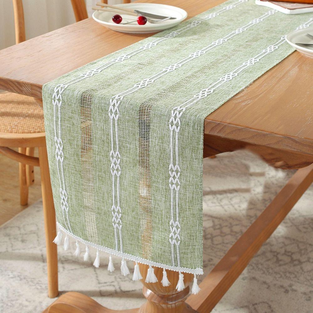 Nordic Style Cotton Linen Table Runner Hollowout Tablecloth Table Flag Table Cover Table Decor