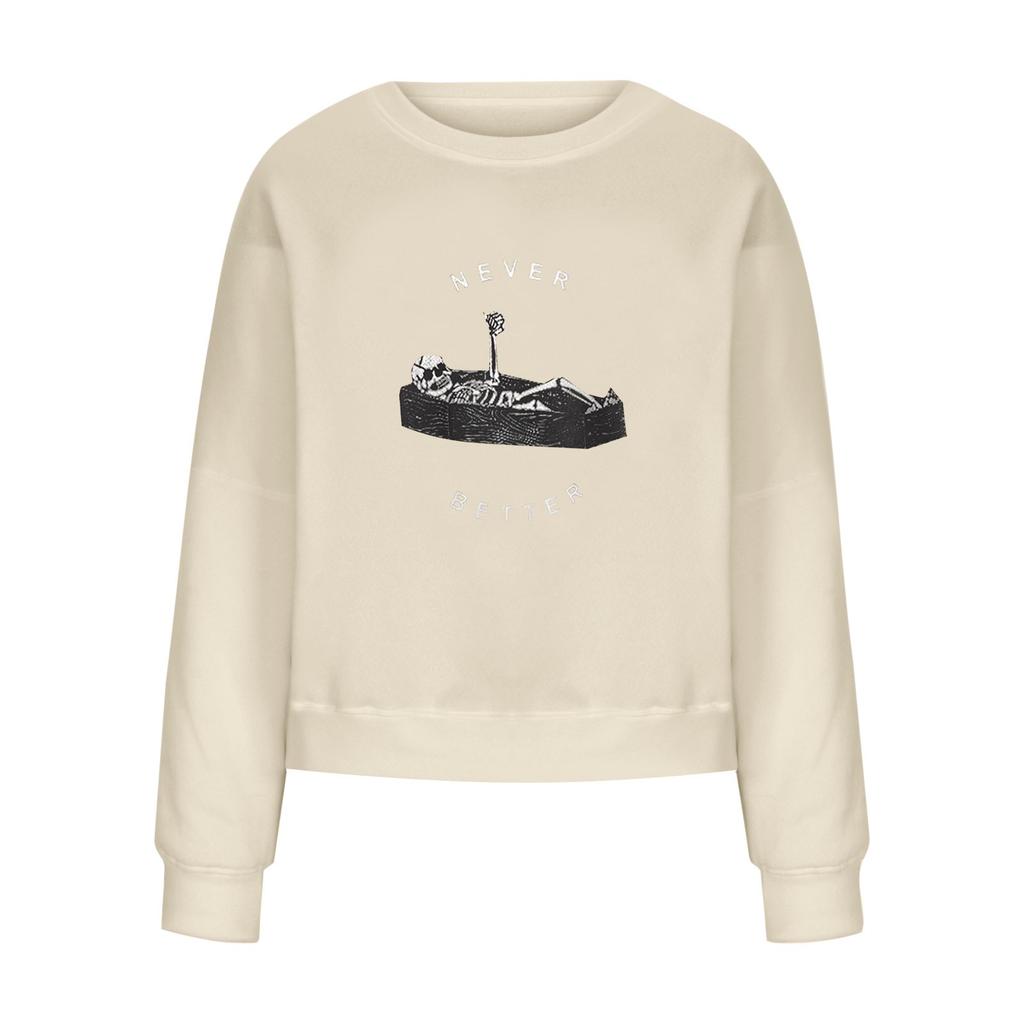 Naiste vabaaja Halloweeni printiga ümara kaelusega pikkade varrukatega dressipluus