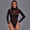 Open Crotch One-pieces Sheer Black Mesh Plus Size Long Sleeve Sexy Bodysuits Tops Lingerie Sexy Night Club Wear for Woman S-XXXL