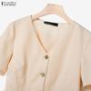 ZANZEA Women Short Sleeve Blouse and Pants Summer Two Piece Suit Sets