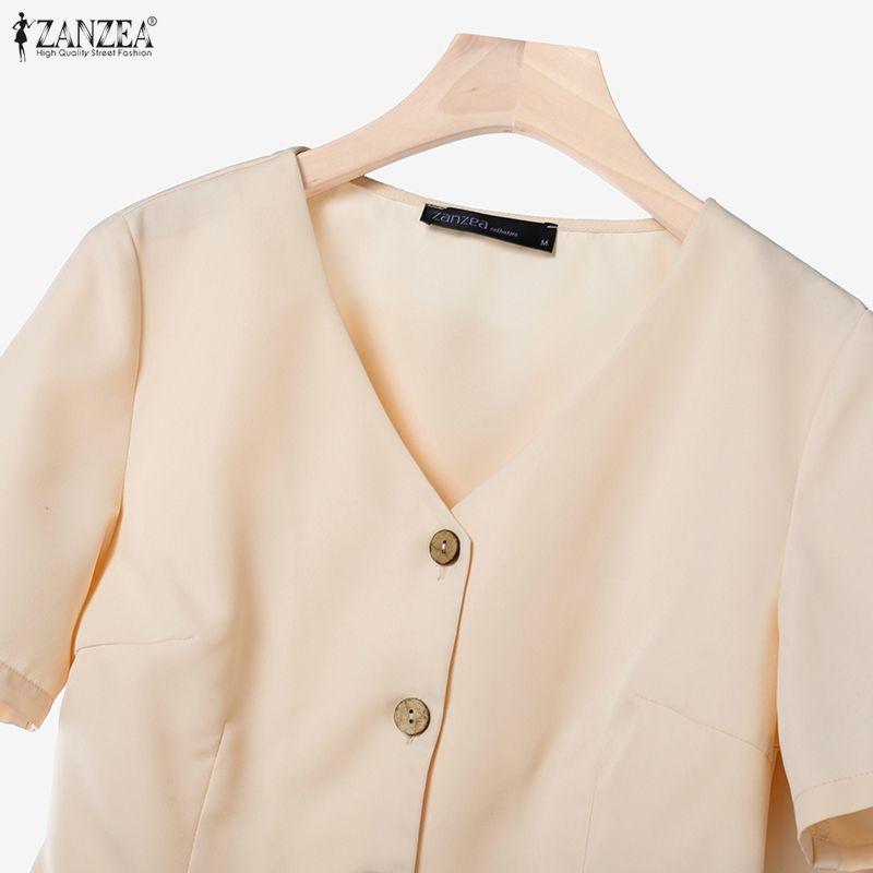 ZANZEA Women Short Sleeve Blouse and Pants Summer Two Piece Suit Sets