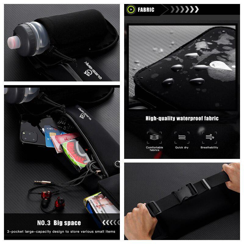 Queshark Nastavitelný bederní pás f běžecká taška s držákem na láhev na vodu cyklistika kempování turistika posilovna pouzdro na telefon sportovní taška