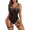 Avidlove Lingerie Sets for Women Sexy Lace Skull Corset with Garter Belt One Piece Teddy Bodysuit