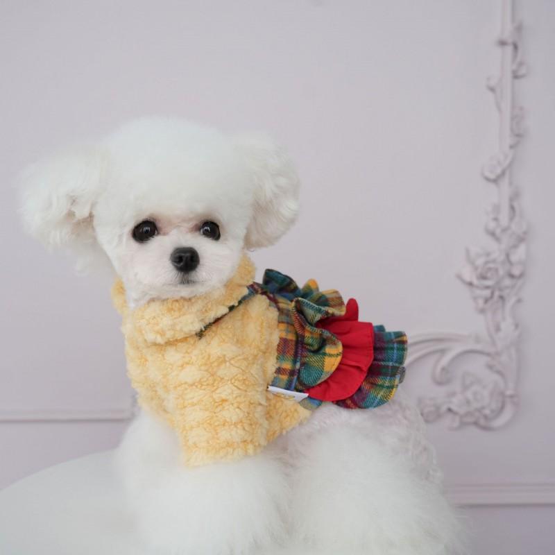 Pet Dog Winter Outfit Set Rainbow Plaid Skirt Two-Legged Coat Small Medium Breeds