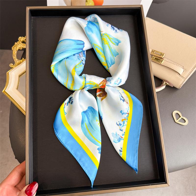 New simulated silk flower printing silk scarf square scarf high-end shawl sunscreen neck small square scarf headscarf female