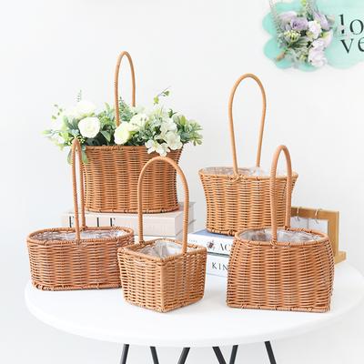 Gift Basket Woven Flower Basket Handmade Flower Basket For Home Wedding Decor Picnic Storage Baskets Rattan Storage Basket