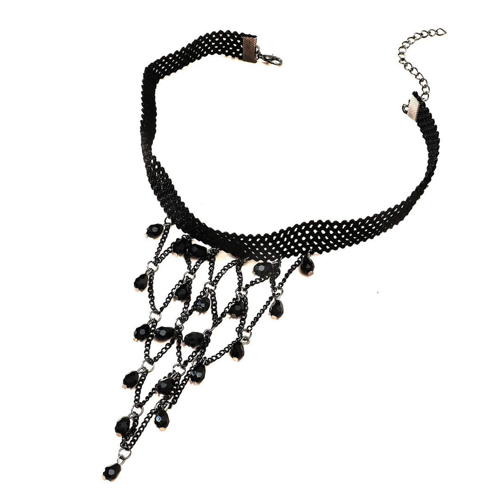 

Модное кружевное ожерелье на ключицу с короткой цепочкой, аксессуары для шеи, ремешок на шею, сетка One Size чёрный