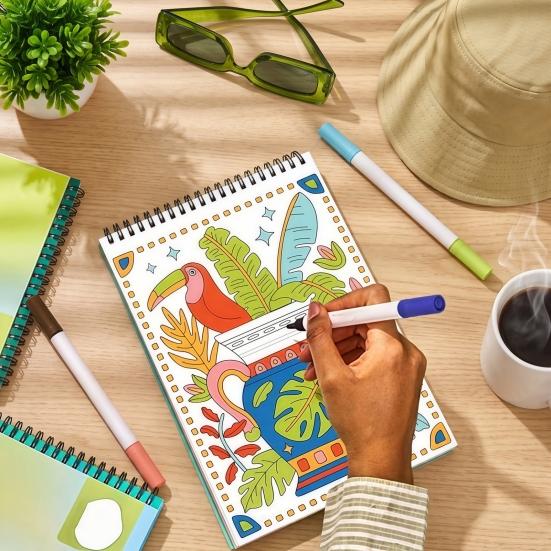 Stress Relief Coloring Activity Trace-By-Groove Guided Book, Clear Artistic Printing with 20 Decorative Double Sided Marker Pen Set Scenes And
