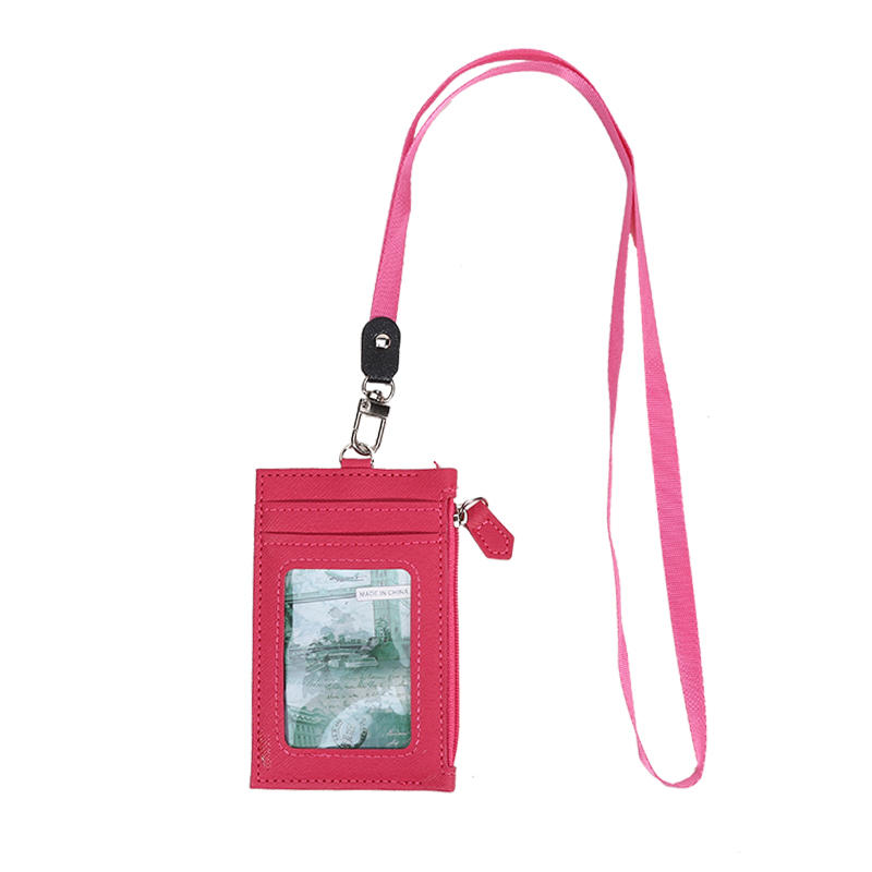 Casual Fashionable Pu Card Bag With Zipper Loose Change Bag With Hanging Rope Men'S And Women'S Card Mini Coin Bag Multiple Card Slots Id Card Bag