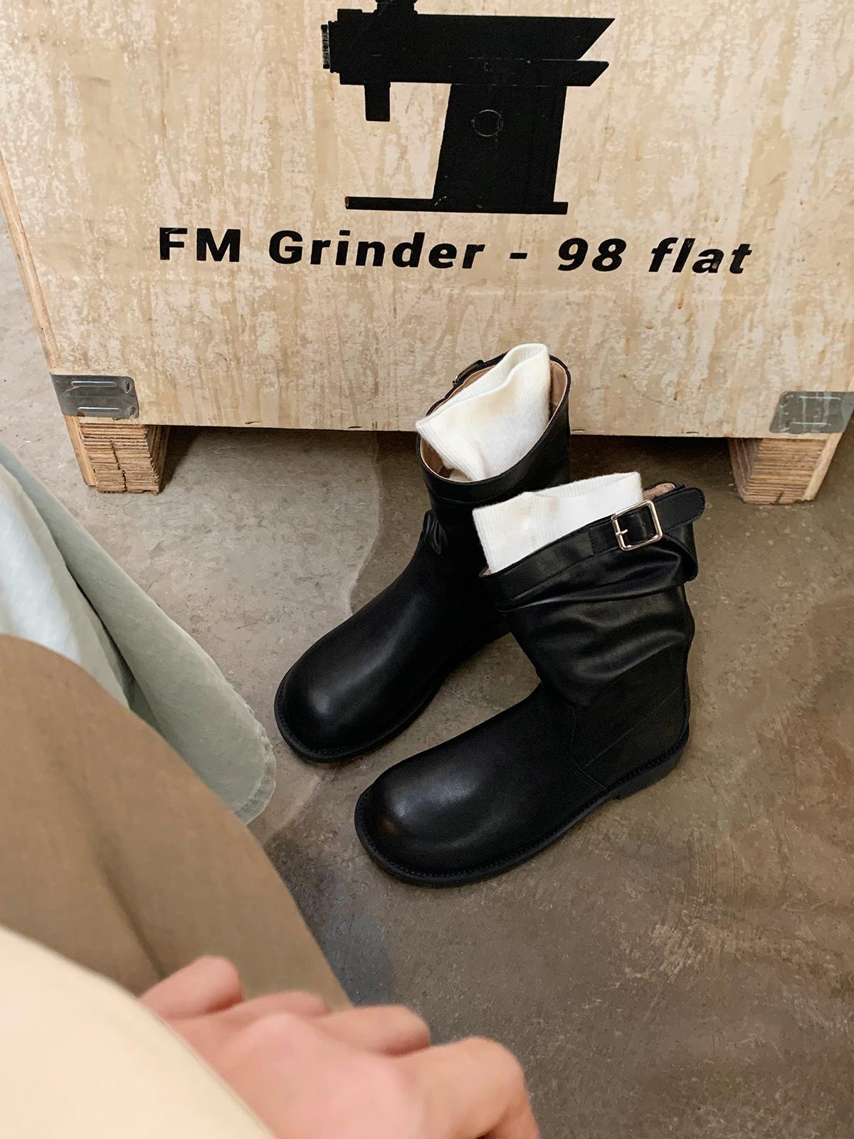 

Виноград Мама Studiolee Корейские Круглый Носок Складки Замша Толстый Каблук Толстая Подошва Ворс Низкий Верх Короткие Ботинки Женские Осень 35