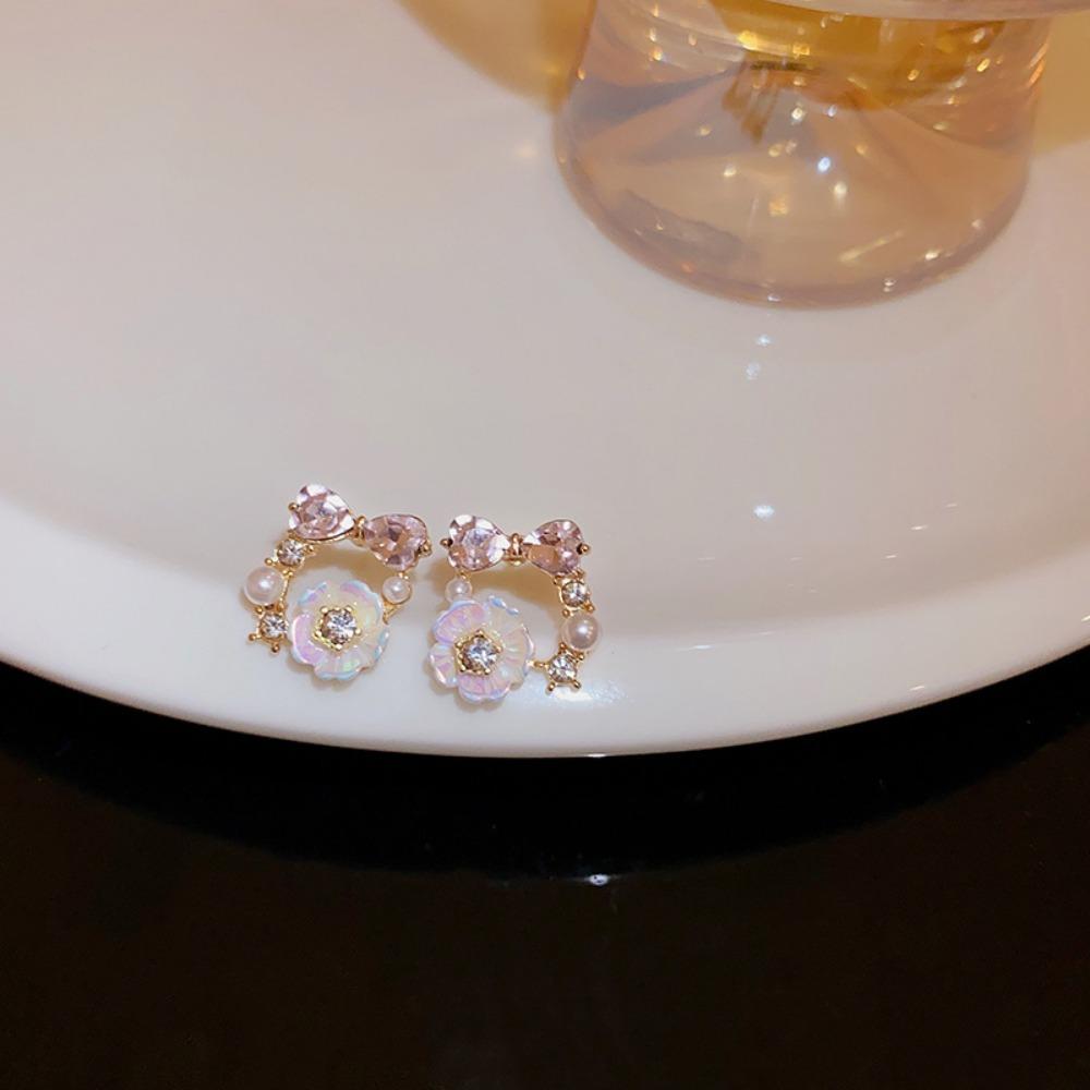 Silver Needle Diamond Pearl Purple Earrings French Retro Niche Design Earrings Light Luxury Premium Earrings