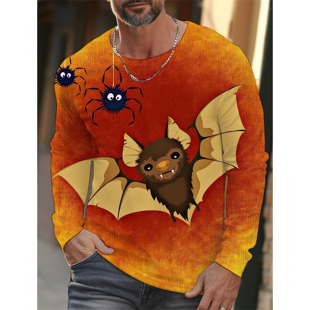 Pánské tričko s dlouhým rukávem s 3D potiskem dýně na Halloween, podzimní a zimní, pánská streetwearová móda, kulatý výstřih, dlouhý rukáv
