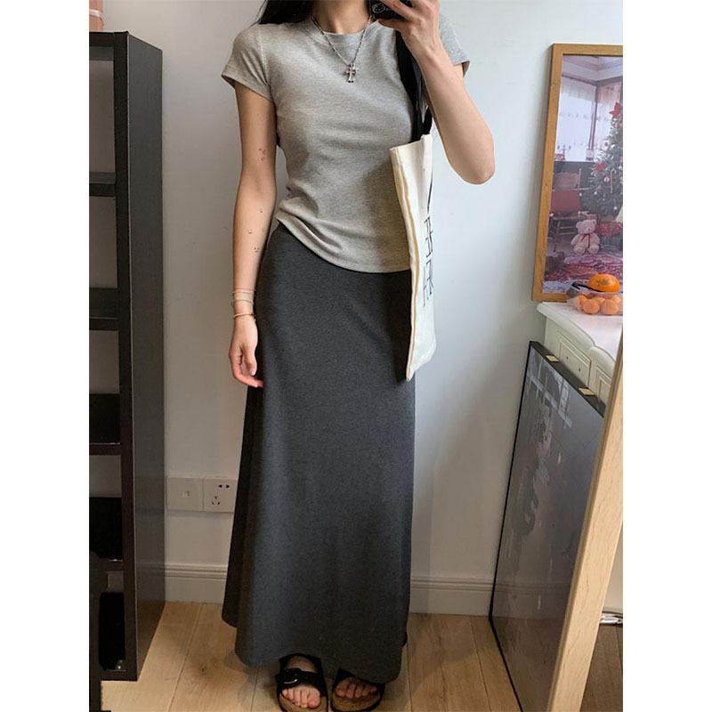 Ice Silk Midi Skirt: Women's Korean Style Summer Casual Bodycon Slimming Skirt