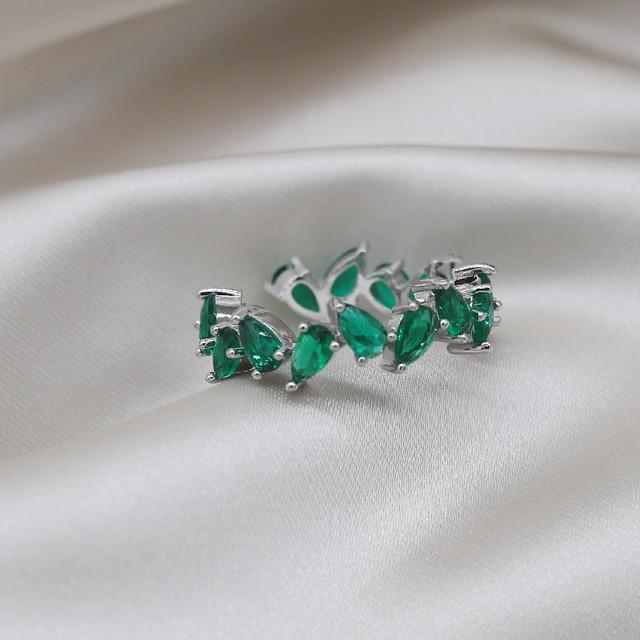 14K Prawdziwe Złocenie Korea Nowa Moda Biżuteria Wykwintne Zielone Cyrkonowe Pszenica Ucho Liść Pierścienie Eleganckie Damskie Otwarte Pierścienie Imprezowe