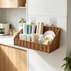 Wall Mounted Woven Storage Basket Punch Free Bathroom Organizer Imitaion Rattan Floating Shelf Toiletries Cosmetics Storage Rack with Adhesive Hooks