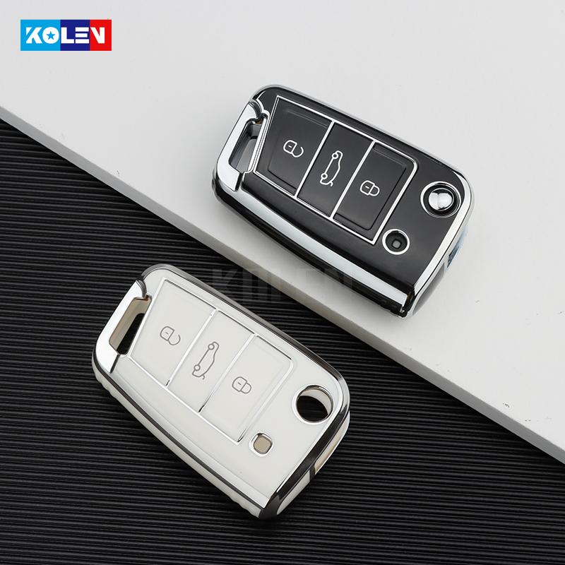 TPU Auto Flip Schlüssel Fall Abdeckung Shell Für VW Volkswagen Golf 7 MK7 Tiguan MK2 Für Seat Ateca Leon FR 2 Ibiza Skoda Octavia Keyless