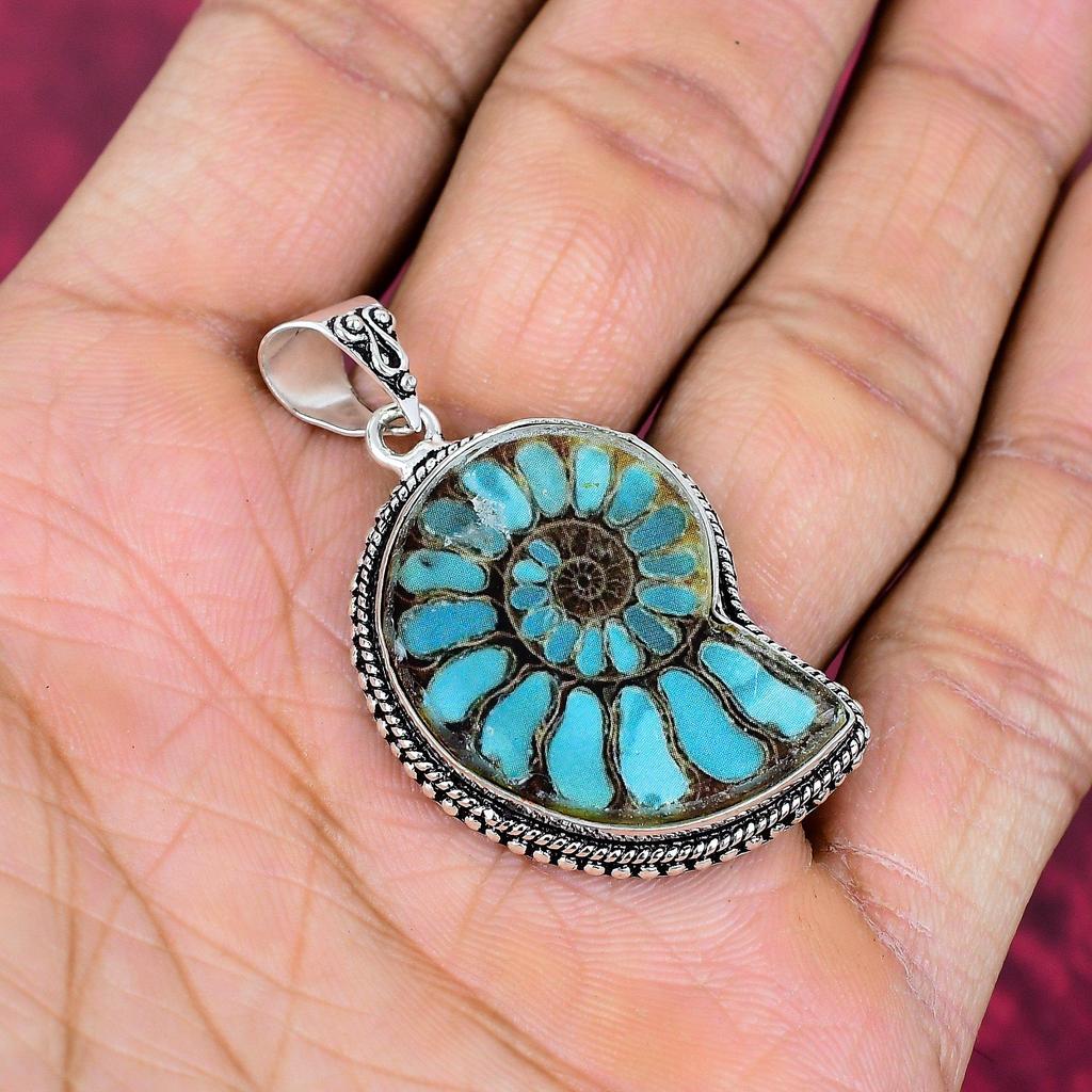 Ammonite Fossil Jewelry, 925 Solid Sterling Silver Pendant Handmade Gemstone Jewelry, Gifts For Wife Brand New Pendant