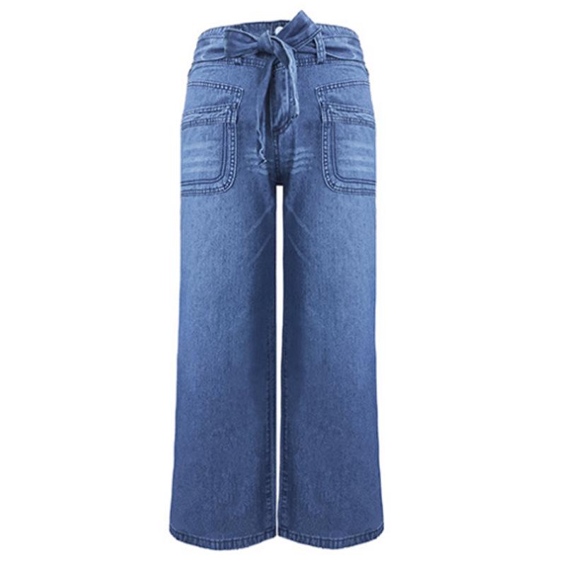 European Elegant Wide-Leg Drapey Lace-Up Slimming Artistic Jeans for Women