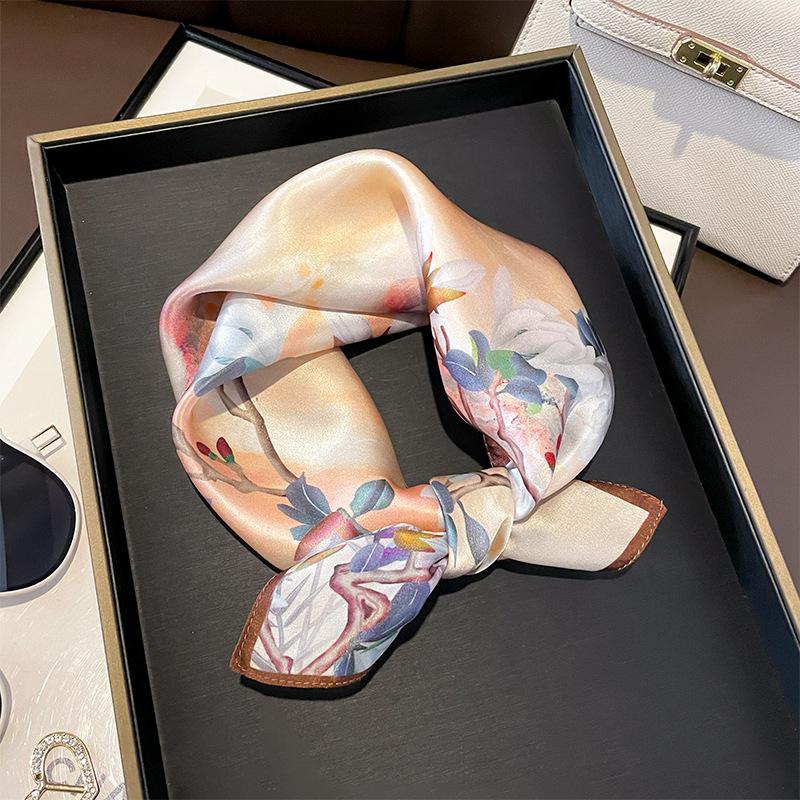 New 100% Natural Real Silk Scarf Fashion Women Summer Beach Small 53*53cm Neck Scarves Shawl Bandana Hijab Pashmina Poncho 2026