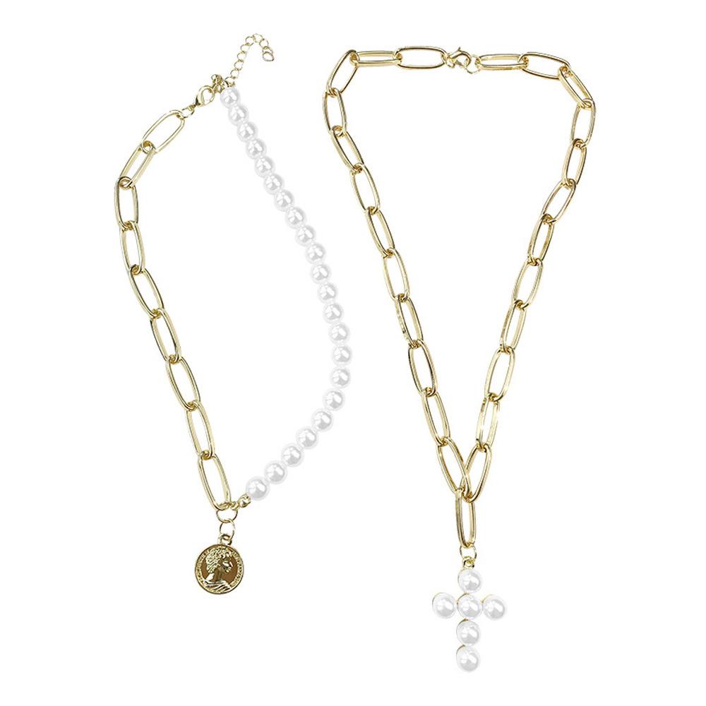 

Ожерелье мода жемчужный крест толстая цепь многослойный диск портрет кулон