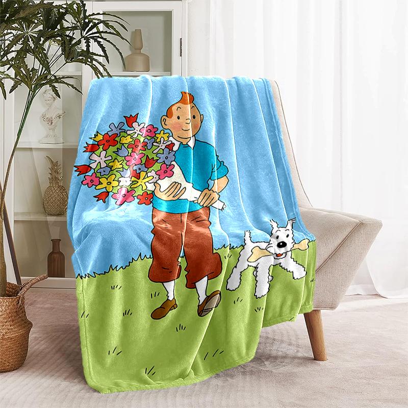 1pc Blanket The Adventures of Tintin2 Print Design, Lightweight Blanket for Sofa, Bed- Soft &Warm, Gift for All Seasons like Christmas, Halloween