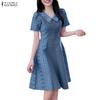 ZANZEA Women Casual V-Neck Summer Short Sleeve Print Dress