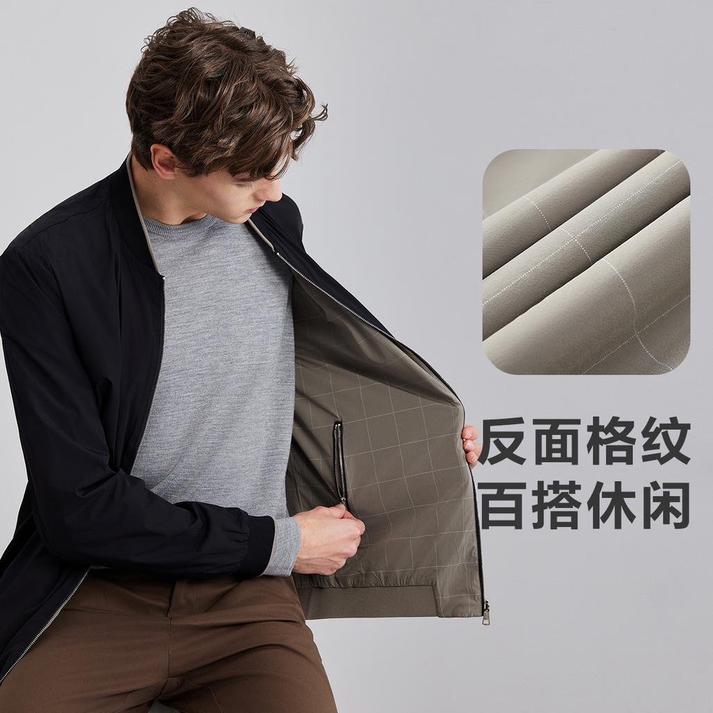 Men's Baseball Collar Jacket - Red Bean Double Sided Wear