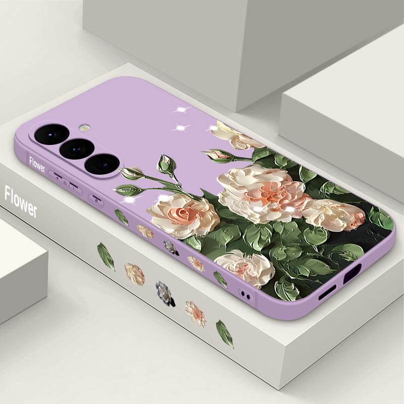 Rose Flower Paintings TPU Case For Samsung Galaxy S24 S25 FE S26 S25 S23 S22 Ultra A17 A56 A16 A55 A25 A15 A36 A54 5G Lanyard Soft Cover