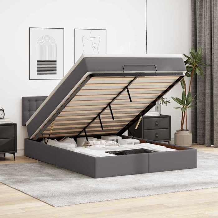 VidaXL Cadre de lit ottoman avec matelas gris 140x190 cm similicuir, cadre de lit, cadre de lit rembourré 3311306