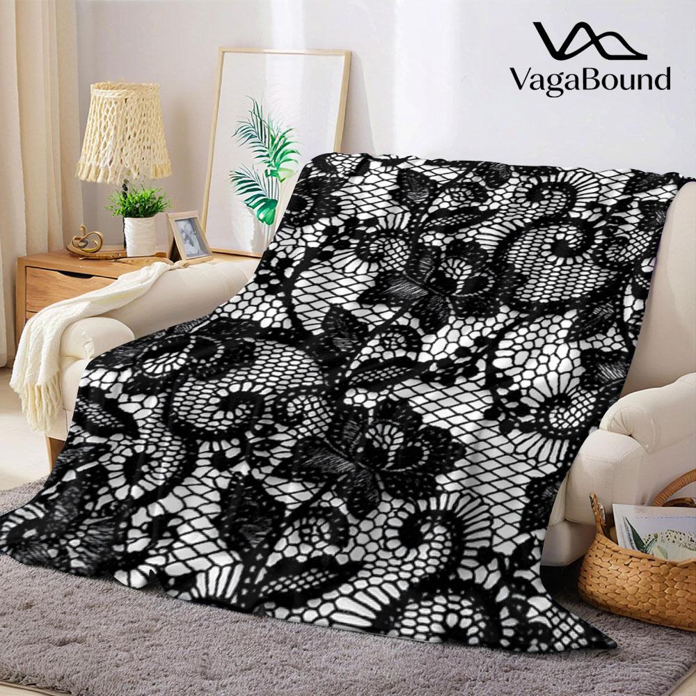 Floral Lace Flannel Blanket Perfect for Sofa Office Bed Travel Sleep Read Relax Camping four season use