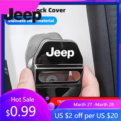 For Jeep 4Pcs Car Door Lock Cover Stainless Steel Cap Auto Accessories For Jeep Grand Cherokee Wrangler JK Gladiator Compass