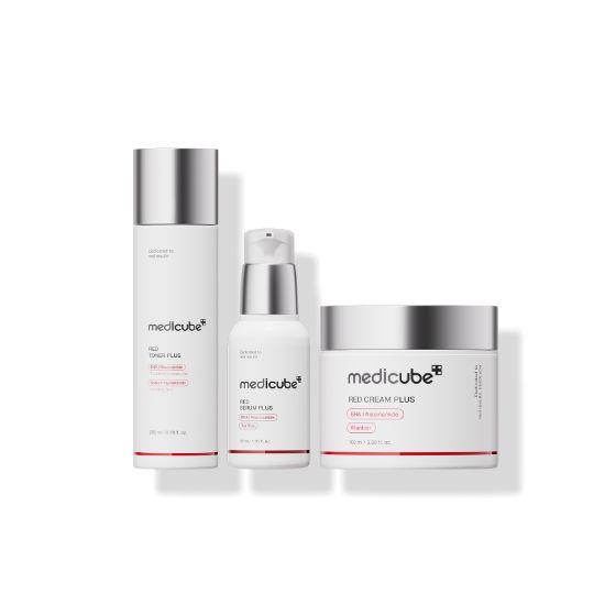 MediCube Red Line 2.0 Plus Acne Care Skincare Set (Red Toner 200ml + Red Serum 55ml + Red Cream 100ml) + Succinic Acid Pads 20pcs Gift