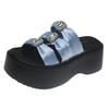Fashion Platform Anti-Slip Wear-Resistant Slippers Summer New Round Toe Open Toe Crystal Buckle Anti-Slip Wear-Resistant High Heels