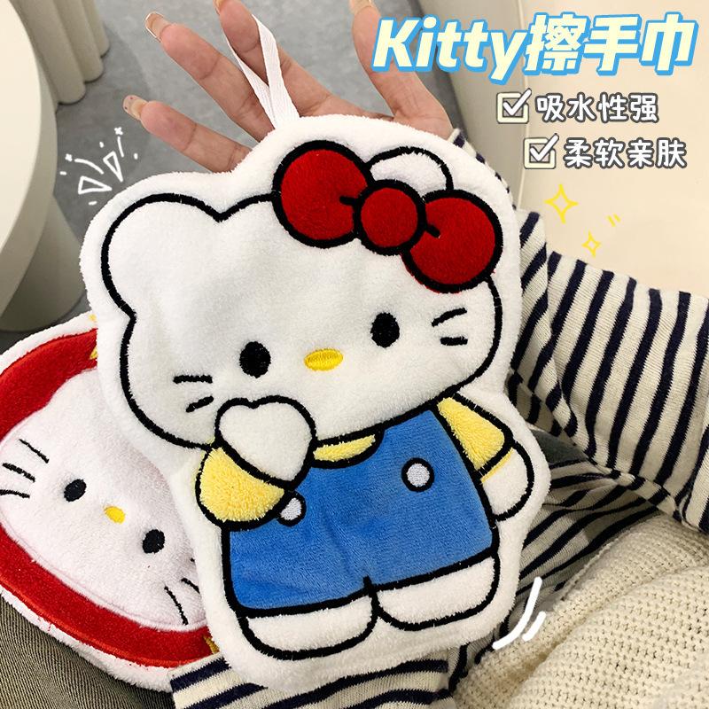 Cartoon kt cat hanging hand towel, water-absorbing quick-drying thickened hand cloth, bathroom, kitchen handkerchief, children's hand cloth