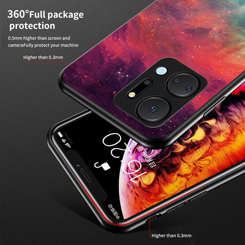 Mobile Phone Case for Honor X7a 5G,Starry Sky Pattern Tempered Glass+PC+TPU Smartphone Cover