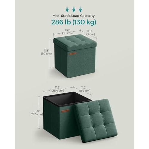 SONGMICS Taburet mic pliabil, 30 cm cub cu spațiu de depozitare, capacitate de greutate 127 kg, verde retro, ULSF028C01