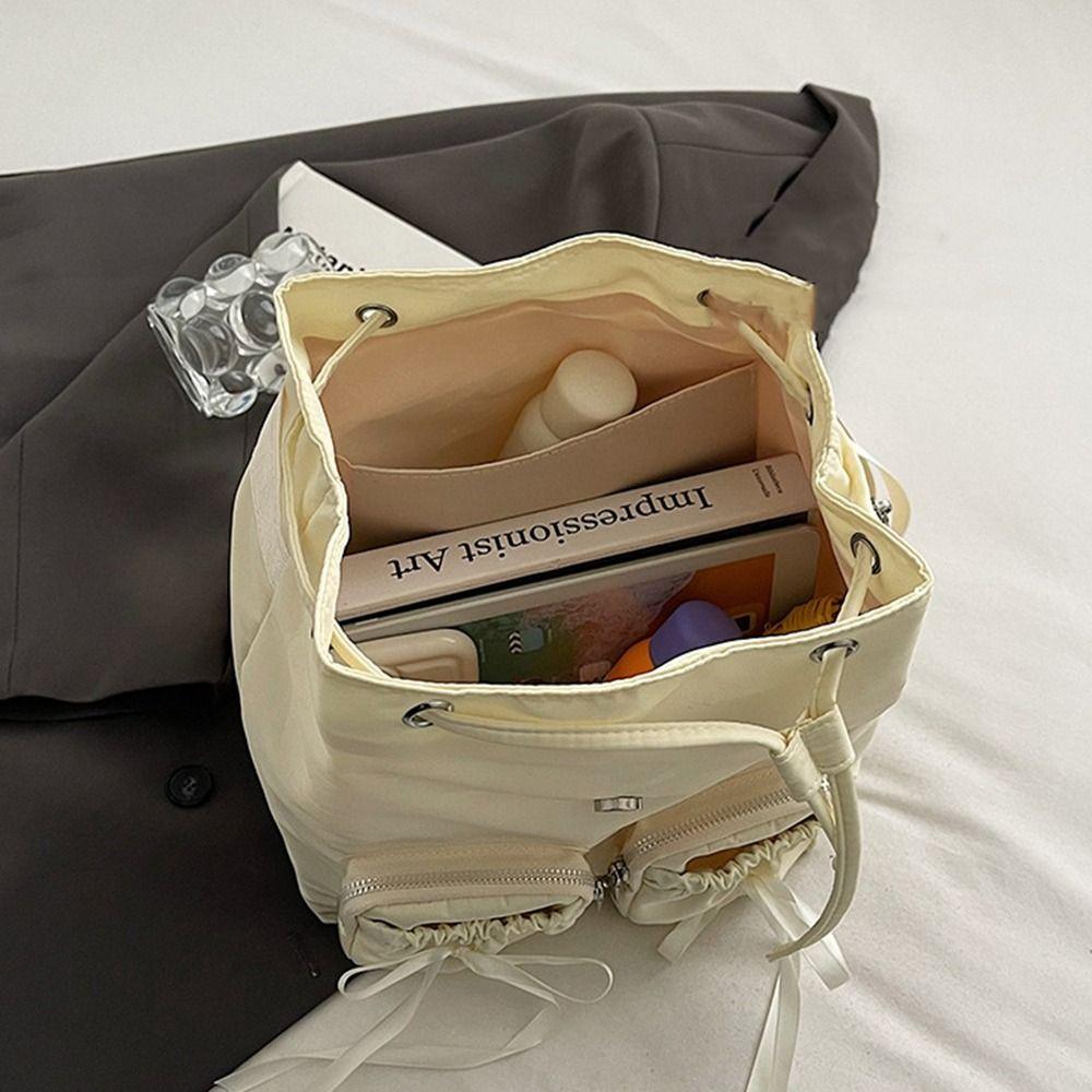 Korean Style Nylon Bag Bowknot Bow Shoulder Bag Casual Drawstring Backpack  Office Worker