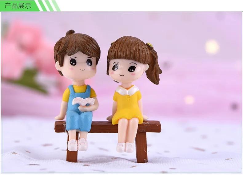 3Pcs Miniature Resin Micro Landscape DIY garden Ornaments Reading Stool Couple Ornaments Micro Landscape Decoration