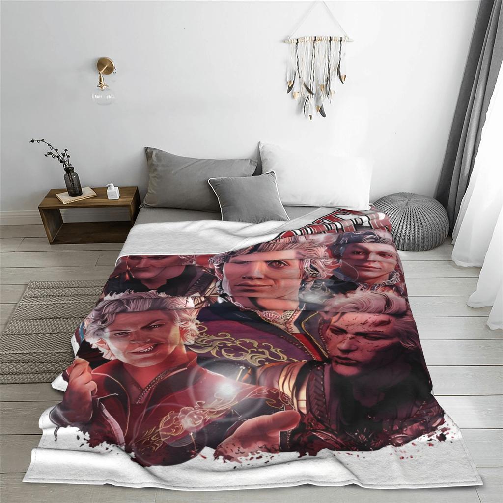 Astarion B-Baldurs Game Gate Knitted Blanket Vampire Throw Blanket Airplane Travel Printed Soft Warm Breathable Plush Thin Quilt