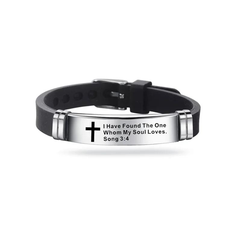 Cross Bible Christian Men Bracelet Adjustable Length Silicone Bangles Wristband Scripture Love Never Fails Male Jewelry
