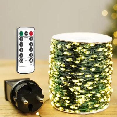 10M/50M/200M LED žalios vielos styginių lemputės Kalėdų pasakų lemputės girlianda su nuotoliniu lauko kalėdinės eglutės dekoro šviestuvu Naujųjų metų vakarėliui namų terasoje