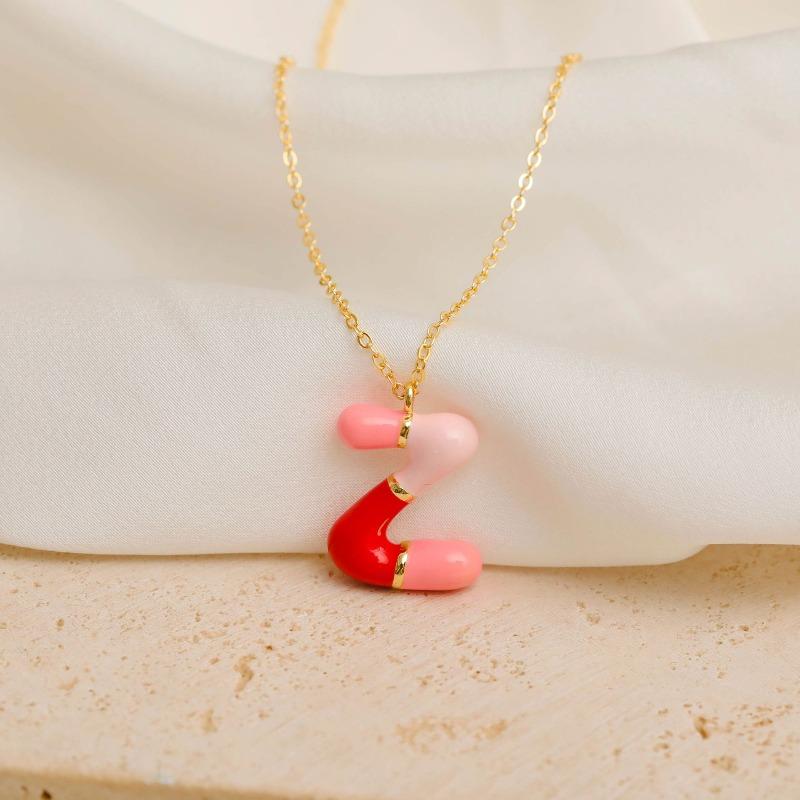 

26 bubble letter necklace pendant accessory - trendy colorful enamel copper clavicle chain Copper plated with 14k real gold