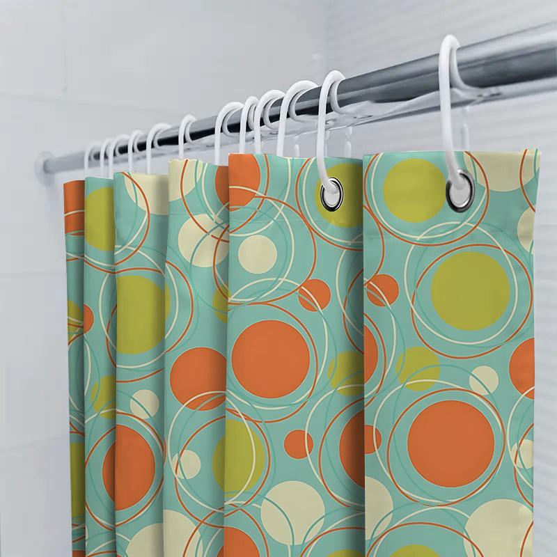 Colorful Retro Circle Pattern Waterproof Shower Curtain With Hooks For Bathroom Decor Home Accessory Easy To Clean And Maintain
