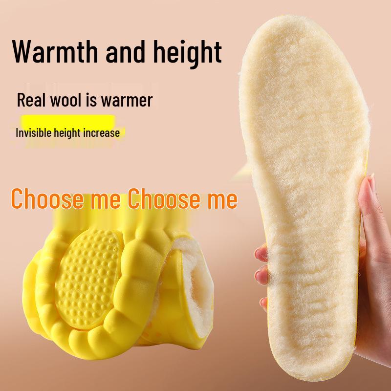 Thickened Warm Wool Height-Increasing Insoles: Breathable, Sweat-Absorbent, Shock-Absorbing, Soft, Comfortable for Men & Women.
