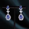 Luxury Jewelry Set: European & American Style - Tanzanite Blue Zirconia Necklace, Diamond Stud & Dangle Earrings, Water Drop Ring for Women