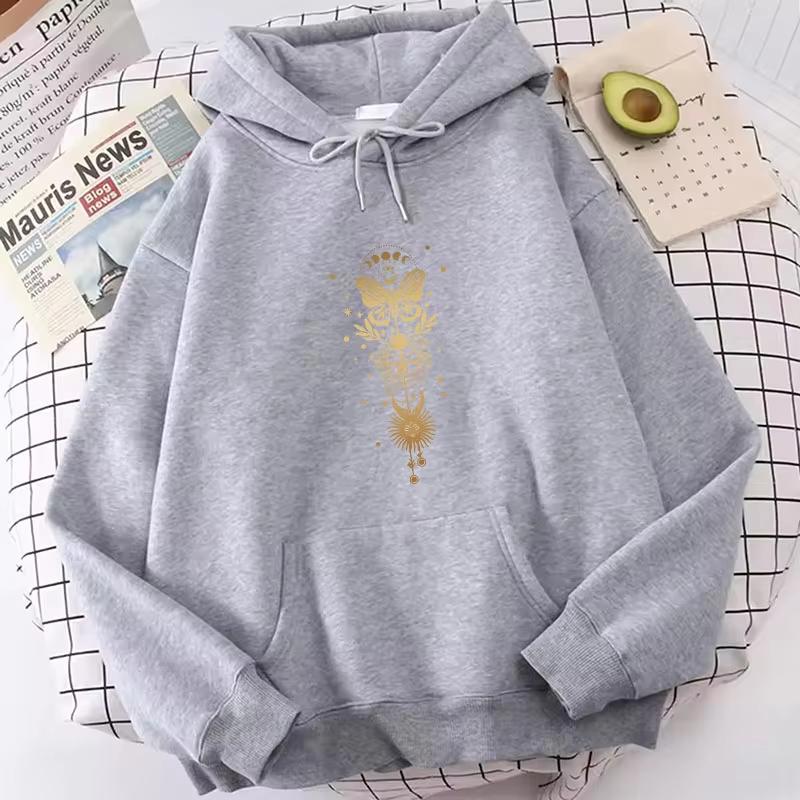 Vintage Butterfly Moon Print Hoodie Unisex Men Women Spring Autumn Winter Casual Streetwear Pullover Sweatshirt Soft Cotton Fabric