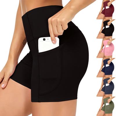 High Waist Yoga Shorts for Women with Side Pockets Stretch Athletic Fitness Workout Running Shorts Comfortable Fit