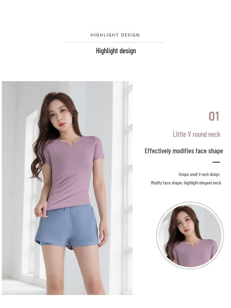 2023 V-Neck Slim Fit Yoga Top for Women - Breathable, Short-Sleeve Fitness & Running T-Shirt