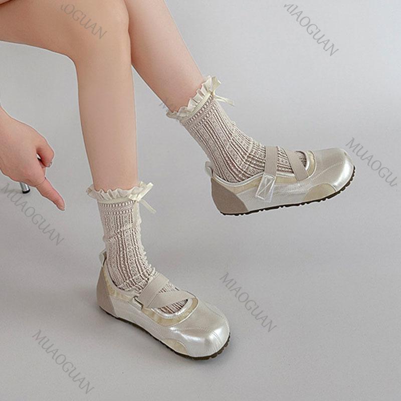 Fashion Summer Fashion Ballet Style Single Shoes Girls Shallow Mouth Round Toe Casual Flats Fashion Cross Tied Comfortable Flat Shoes
