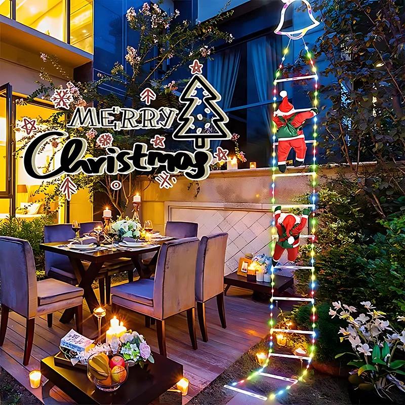 LED Christmas Lights Decorative Ladder Lights Santa Claus Indoor Outdoor Window Garden Home Wall Xmas Tree Decor String Light